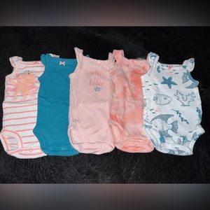 BUNDLE Baby Girls Nautical Tank Onesies 💙 💖 ; Newborn